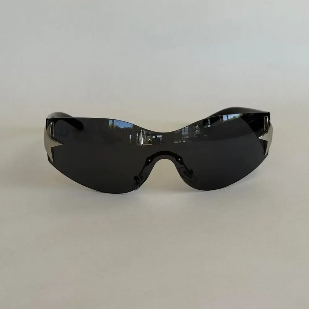 Y2K Star Shaped Black Silver Sunglasses Unisex Bold Streetwear UVA UVB